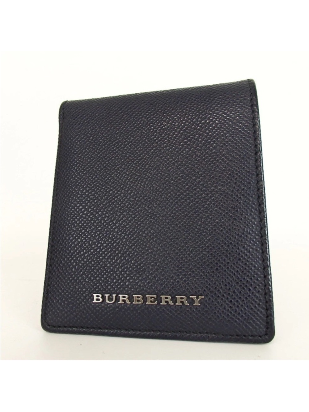 Burberry Black Textured Leather Card Holder with Silver Logo